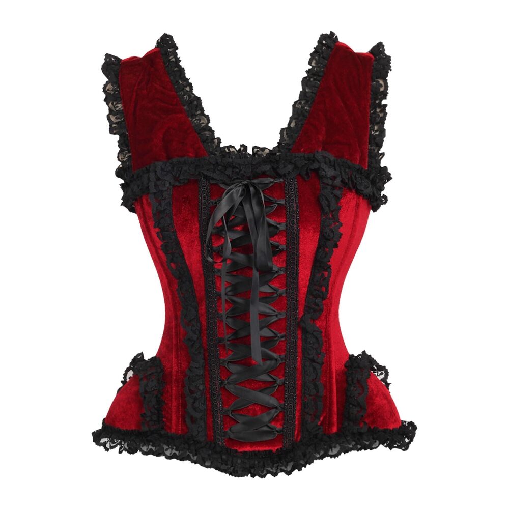 9123 Top Drawer Dark Red Velvet & Lace Steel Boned Corset w/Cap Sleeves 3X